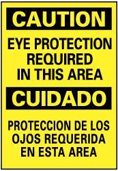 NMC - "Caution - Eye Protection Required in This Area", 14" Long x 10" Wide, Rigid Plastic Safety Sign - Rectangle, 0.05" Thick, Use for Accident Prevention - USA Tool & Supply