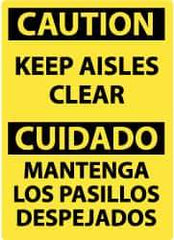 NMC - "Caution - Keep Aisles Clear", 20" Long x 14" Wide, Pressure-Sensitive Vinyl Safety Sign - Rectangle, 0.004" Thick, Use for Accident Prevention - USA Tool & Supply