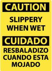 NMC - "Caution - Slippery When Wet", 20" Long x 14" Wide, Rigid Plastic Safety Sign - Rectangle, 0.05" Thick, Use for Accident Prevention - USA Tool & Supply