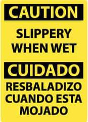 NMC - "Caution - Slippery When Wet", 14" Long x 10" Wide, Pressure-Sensitive Vinyl Safety Sign - Rectangle, 0.004" Thick, Use for Accident Prevention - USA Tool & Supply