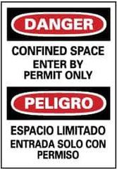 NMC - "Danger - Confined Space - Enter by Permit Only", 14" Long x 10" Wide, Pressure-Sensitive Vinyl Safety Sign - Rectangle, 0.004" Thick, Use for Accident Prevention - USA Tool & Supply