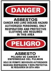 NMC - "Danger - Asbestos Cancer and Lung Disease Hazard - Authorized Personnel Only - Respirator and Protective Clothing Are...", 20" Long x 14" Wide, Pressure-Sensitive Vinyl Safety Sign - Rectangle, 0.004" Thick, Use for Accident Prevention - USA Tool & Supply