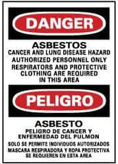 NMC - "Danger - Asbestos Cancer and Lung Disease Hazard - Authorized Personnel Only - Respirator and Protective Clothing Are...", 20" Long x 14" Wide, Pressure-Sensitive Vinyl Safety Sign - Rectangle, 0.004" Thick, Use for Accident Prevention - USA Tool & Supply