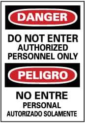 NMC - "Danger - Do Not Enter - Authorized Personnel Only", 20" Long x 14" Wide, Pressure-Sensitive Vinyl Safety Sign - Rectangle, 0.004" Thick, Use for Security & Admittance - USA Tool & Supply