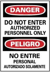 NMC - "Danger - Do Not Enter - Authorized Personnel Only", 14" Long x 10" Wide, Rigid Plastic Safety Sign - Rectangle, 0.05" Thick, Use for Security & Admittance - USA Tool & Supply