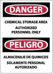 NMC - "Danger - Chemical Storage Area - Authorized Personnel Only", 14" Long x 10" Wide, Pressure-Sensitive Vinyl Safety Sign - Rectangle, 0.004" Thick, Use for Security & Admittance - USA Tool & Supply