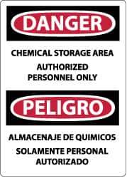NMC - "Danger - Chemical Storage Area - Authorized Personnel Only", 20" Long x 14" Wide, Pressure-Sensitive Vinyl Safety Sign - Rectangle, 0.004" Thick, Use for Security & Admittance - USA Tool & Supply