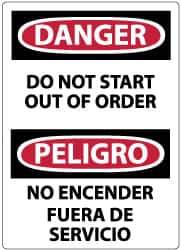 NMC - "Danger - Do Not Start - Out of Order", 14" Long x 10" Wide, Rigid Plastic Safety Sign - Rectangle, 0.05" Thick, Use for Accident Prevention - USA Tool & Supply