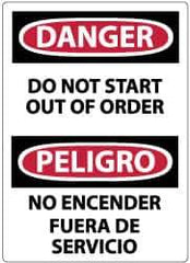 NMC - "Danger - Do Not Start - Out of Order", 14" Long x 10" Wide, Pressure-Sensitive Vinyl Safety Sign - Rectangle, 0.004" Thick, Use for Accident Prevention - USA Tool & Supply