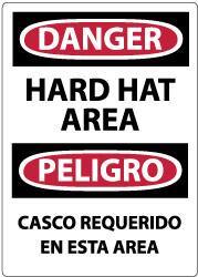 NMC - "Danger - Hard Hat Area", 14" Long x 10" Wide, Rigid Plastic Safety Sign - Rectangle, 0.05" Thick, Use for Accident Prevention - USA Tool & Supply