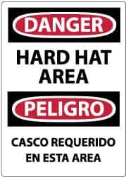 NMC - "Danger - Hard Hat Area", 14" Long x 10" Wide, Pressure-Sensitive Vinyl Safety Sign - Rectangle, 0.004" Thick, Use for Accident Prevention - USA Tool & Supply