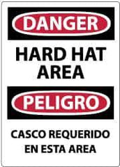 NMC - "Danger - Hard Hat Area", 14" Long x 10" Wide, Pressure-Sensitive Vinyl Safety Sign - Rectangle, 0.004" Thick, Use for Accident Prevention - USA Tool & Supply