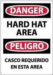 NMC - "Danger - Hard Hat Area", 14" Long x 10" Wide, Rigid Plastic Safety Sign - Rectangle, 0.05" Thick, Use for Accident Prevention - USA Tool & Supply