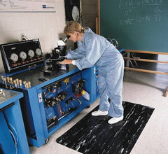 Wearwell - 5' Long x 3' Wide, Dry Environment, Anti-Fatigue Matting - Blue, Vinyl with Nitrile Blend Base, Beveled on 4 Sides - USA Tool & Supply