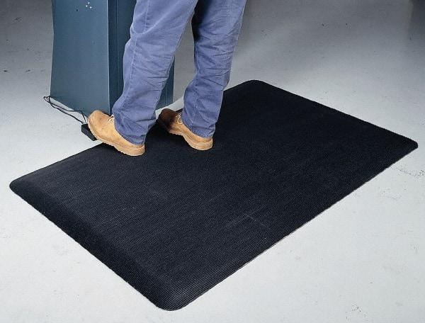Wearwell - 3' Long x 2' Wide, Dry Environment, Anti-Fatigue Modular Matting System - Black with Yellow Borders, Vinyl with Vinyl Sponge Base, Beveled on 4 Sides - USA Tool & Supply
