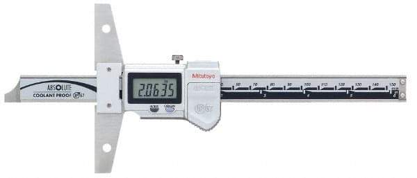 Mitutoyo - 0" to 6" Stainless Steel Electronic Depth Gage - 0.02mm Accuracy, 0.01mm Resolution, 100mm Base Length - USA Tool & Supply