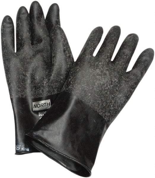North - Size 2XL (11), 11" Long, 16 mil Thick, Butyl Chemical Resistant Gloves - Rough Finish, Rolled Cuff, Black, FDA Approved - USA Tool & Supply