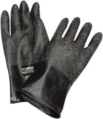 North - Size 2XL (11), 11" Long, 16 mil Thick, Butyl Chemical Resistant Gloves - Rough Finish, Rolled Cuff, Black, FDA Approved - USA Tool & Supply