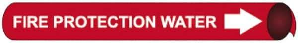 NMC - Pipe Marker with Fire Protection Water Legend and Arrow Graphic - 1-1/8 to 2-3/8" Pipe Outside Diam, White on Red - USA Tool & Supply
