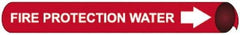 NMC - Pipe Marker with Fire Protection Water Legend and Arrow Graphic - 1-1/8 to 2-3/8" Pipe Outside Diam, White on Red - USA Tool & Supply