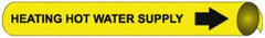 NMC - Pipe Marker with Heating Hot Water Supply Legend and Arrow Graphic - 10 to 10" Pipe Outside Diam, Black on Yellow - USA Tool & Supply