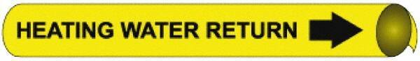 NMC - Pipe Marker with Heating Water Return Legend and Arrow Graphic - 10 to 10" Pipe Outside Diam, Black on Yellow - USA Tool & Supply