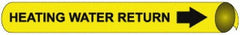 NMC - Pipe Marker with Heating Water Return Legend and Arrow Graphic - 1-1/8 to 2-3/8" Pipe Outside Diam, Black on Yellow - USA Tool & Supply