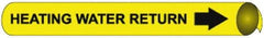 NMC - Pipe Marker with Heating Water Return Legend and Arrow Graphic - 6 to 8" Pipe Outside Diam, Black on Yellow - USA Tool & Supply