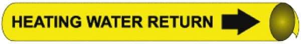 NMC - Pipe Marker with Heating Water Return Legend and Arrow Graphic - 4-5/8 to 5-7/8" Pipe Outside Diam, Black on Yellow - USA Tool & Supply