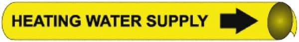 NMC - Pipe Marker with Heating Water Supply Legend and Arrow Graphic - 6 to 8" Pipe Outside Diam, Black on Yellow - USA Tool & Supply