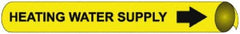 NMC - Pipe Marker with Heating Water Supply Legend and Arrow Graphic - 6 to 8" Pipe Outside Diam, Black on Yellow - USA Tool & Supply
