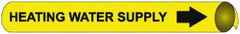 NMC - Pipe Marker with Heating Water Supply Legend and Arrow Graphic - 8 to 10" Pipe Outside Diam, Black on Yellow - USA Tool & Supply