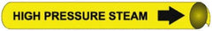 NMC - Pipe Marker with High Pressure Steam Legend and Arrow Graphic - 10 to 10" Pipe Outside Diam, Black on Yellow - USA Tool & Supply