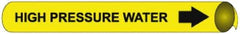 NMC - Pipe Marker with High Pressure Water Legend and Arrow Graphic - 10 to 10" Pipe Outside Diam, Black on Yellow - USA Tool & Supply