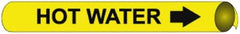 NMC - Pipe Marker with Hot Water Legend and Arrow Graphic - 6 to 8" Pipe Outside Diam, Black on Yellow - USA Tool & Supply
