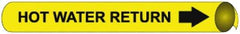 NMC - Pipe Marker with Hot Water Return Legend and Arrow Graphic - 4-5/8 to 5-7/8" Pipe Outside Diam, Black on Yellow - USA Tool & Supply