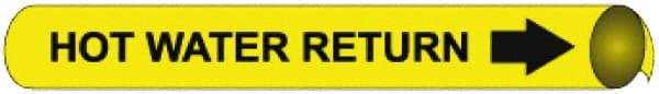 NMC - Pipe Marker with Hot Water Return Legend and Arrow Graphic - 6 to 8" Pipe Outside Diam, Black on Yellow - USA Tool & Supply