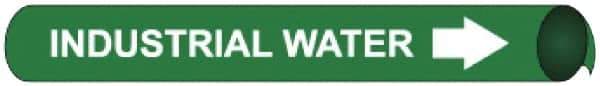 NMC - Pipe Marker with Industrial Water Legend and Arrow Graphic - 1-1/8 to 2-3/8" Pipe Outside Diam, White on Green - USA Tool & Supply