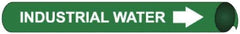 NMC - Pipe Marker with Industrial Water Legend and Arrow Graphic - 1-1/8 to 2-3/8" Pipe Outside Diam, White on Green - USA Tool & Supply