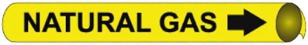 NMC - Pipe Marker with Natural Gas Legend and Arrow Graphic - 2-1/2 to 3-1/4" Pipe Outside Diam, Black on Yellow - USA Tool & Supply
