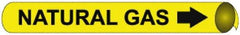 NMC - Pipe Marker with Natural Gas Legend and Arrow Graphic - 2-1/2 to 3-1/4" Pipe Outside Diam, Black on Yellow - USA Tool & Supply
