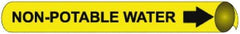 NMC - Pipe Marker with Non-Potable Water Legend and Arrow Graphic - 10 to 10" Pipe Outside Diam, Black on Yellow - USA Tool & Supply