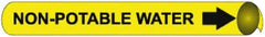 NMC - Pipe Marker with Non-Potable Water Legend and Arrow Graphic - 2-1/2 to 3-1/4" Pipe Outside Diam, Black on Yellow - USA Tool & Supply