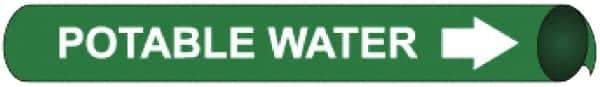 NMC - Pipe Marker with Potable Water Legend and Arrow Graphic - 2-1/2 to 3-1/4" Pipe Outside Diam, White on Green - USA Tool & Supply