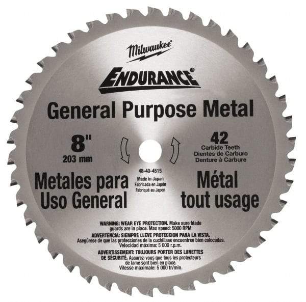 Milwaukee Tool - 8" Diam, 42 Tooth Wet & Dry Cut Saw Blade - Carbide-Tipped, Standard Round Arbor - USA Tool & Supply