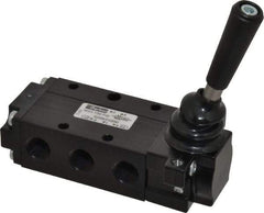 Parker - 0.83 CV Rate, 1/4" NPT Inlet Direct Air 4 Mechanical Spool Valve - 4 Way, 2 Position, 150 Max psi, Lever Manual Return - USA Tool & Supply