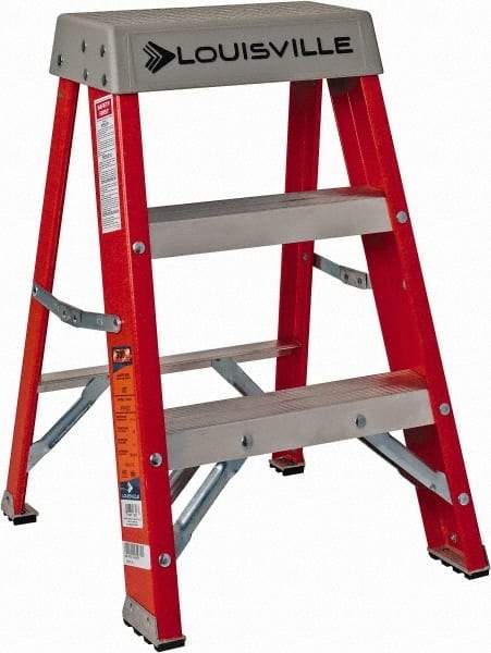 Louisville - 2 Steps, 2' High, Type IA Rating, Fiberglass Step Ladder - 300 Lb Capacity, 17" Base Width - USA Tool & Supply