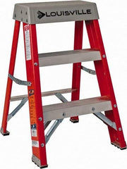 Louisville - 2 Steps, 2' High, Type IA Rating, Fiberglass Step Ladder - 300 Lb Capacity, 17" Base Width - USA Tool & Supply