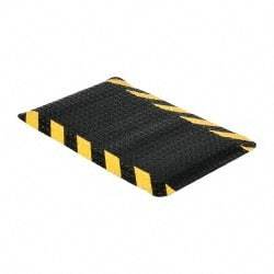 PRO-SAFE - 4' Long x 4' Wide, Dry Environment, Anti-Fatigue Matting - Black with Yellow Chevron Borders, Vinyl with Vinyl Sponge Base, Beveled on 4 Sides - USA Tool & Supply