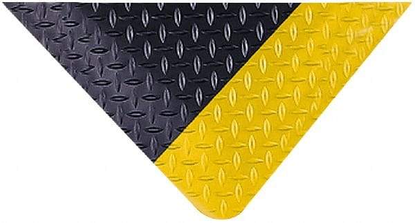 Wearwell - 30' Long x 3' Wide, Dry Environment, Anti-Fatigue Matting - Black with Yellow Borders, Vinyl with Nitrile Blend Base, Beveled on 4 Sides - USA Tool & Supply